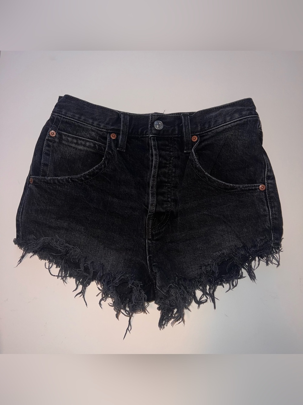 We The Free Black Frayed Hem Denim Shorts